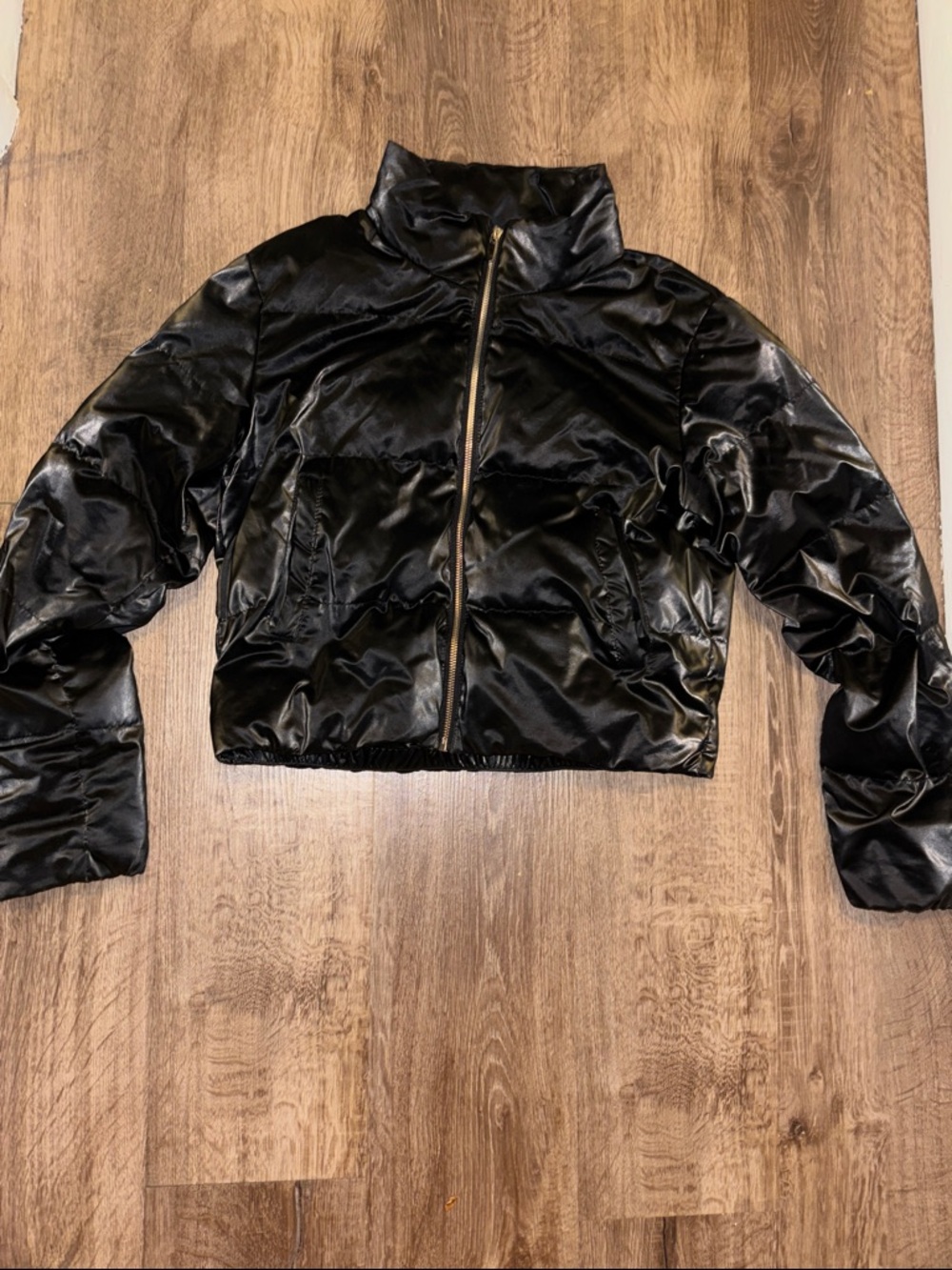 Women's Black Cropped Puffer Jacket with High Collar